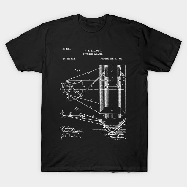 Outrigger oarlock patent / rowing / Boat Blueprint, Gift for Rowing Coach / Rowing Patent illustration T-Shirt by Anodyle